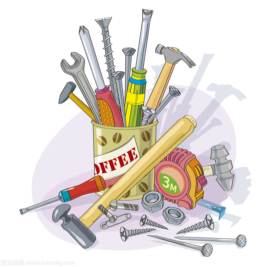 工作手动工具。堆的工具。插图